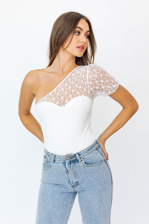 Lacey Shoulder White Bodysuit