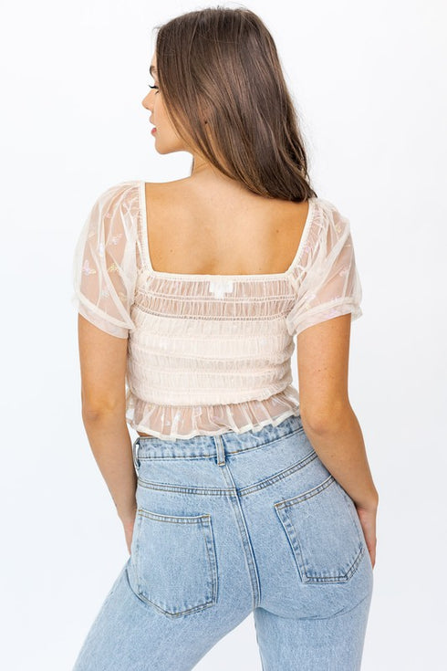 Butterfly Love Ivory Mesh Crop Top