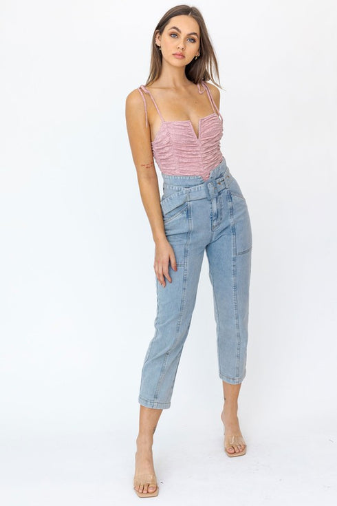 Secret Garden Shoulder Tie Lace Pink Bodysuit