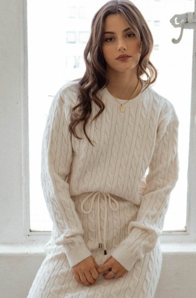 Dreamy Ivory Cable Knit Sweater