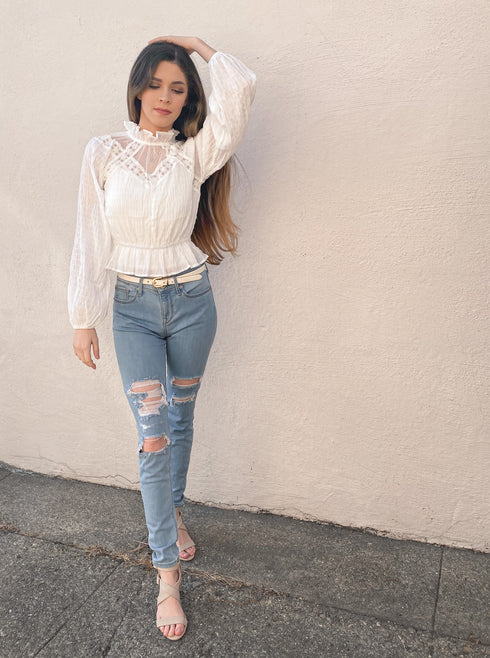 When in Rome Off-White Lace High Neck Top