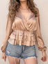 Golden Sun Satin Cross Over Ruffle Blouse