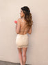 Crystal Faux Leather Cream Open Back Dress