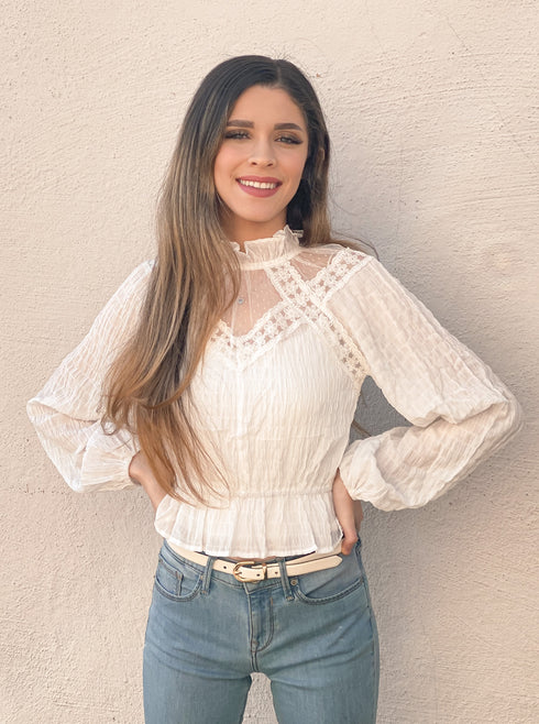 When in Rome Off-White Lace High Neck Top