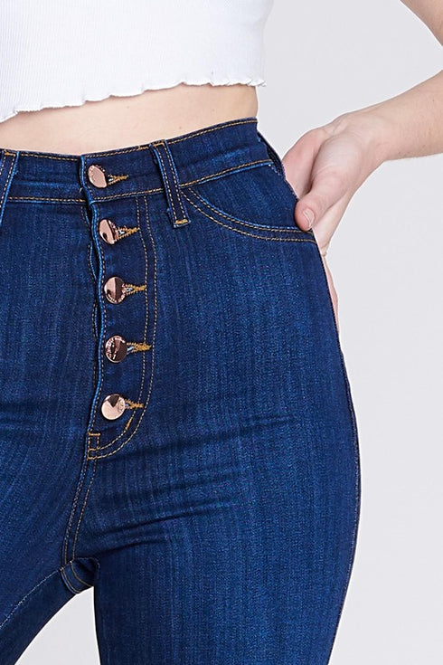 5 Button High-Waisted Dark Blue Jeans