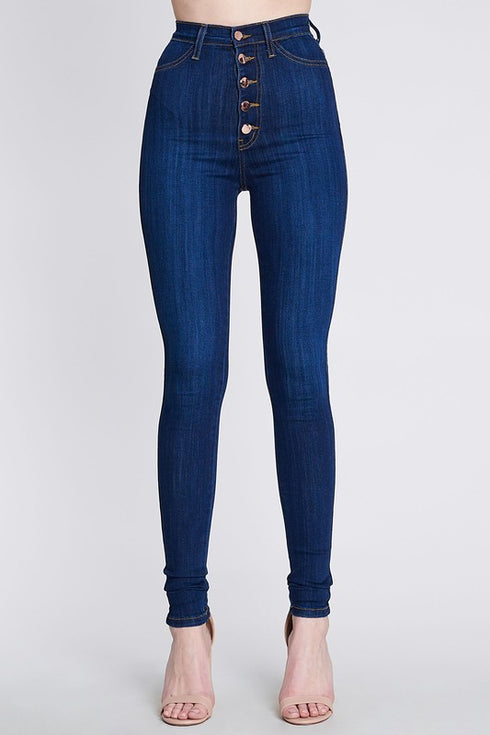 5 Button High-Waisted Dark Blue Jeans