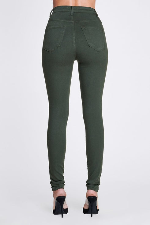 5 Button High-Waisted Olive Green Jeans