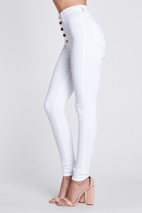 5 Button High-Waisted White Jeans