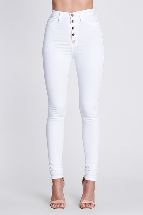 5 Button High-Waisted White Jeans