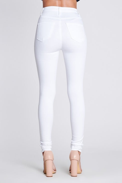5 Button High-Waisted White Jeans