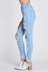 5 Button Distressed Light Blue Skinny Jeans