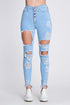 5 Button Distressed Light Blue Skinny Jeans