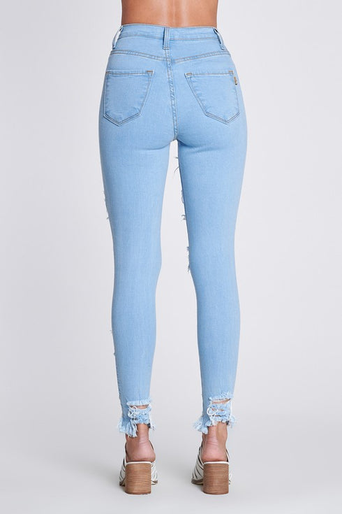 5 Button Distressed Light Blue Skinny Jeans