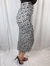 Leopard Print Rouched Grey-Black Midi Skirt