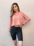Pink Crop Raw Hem Pullover