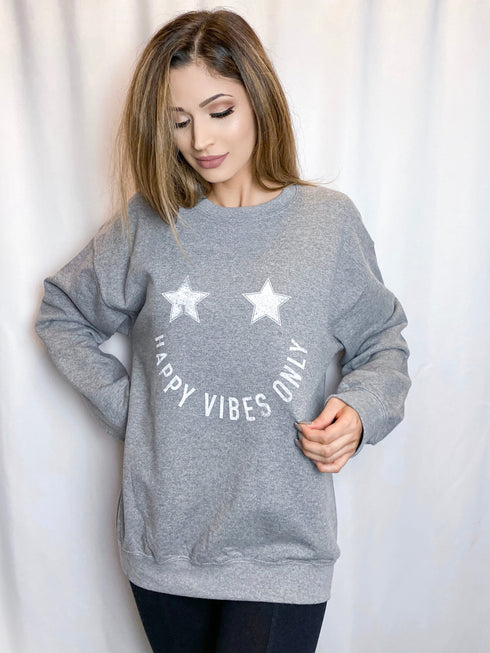 Happy Vibes Only Oversized Graphic Sweatshirt