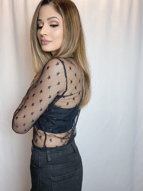 Starry Night Black Mesh Top