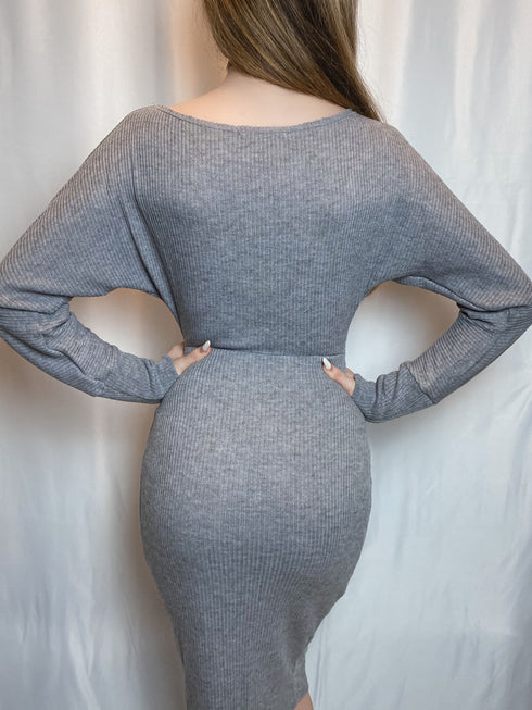 Fall in Comfort Cut Out Grey Sweater Dress