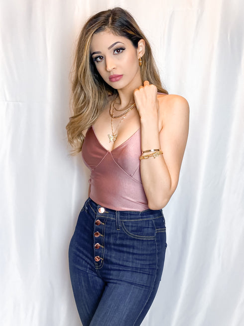 Luxe Pink Smooth Satin Bodysuit