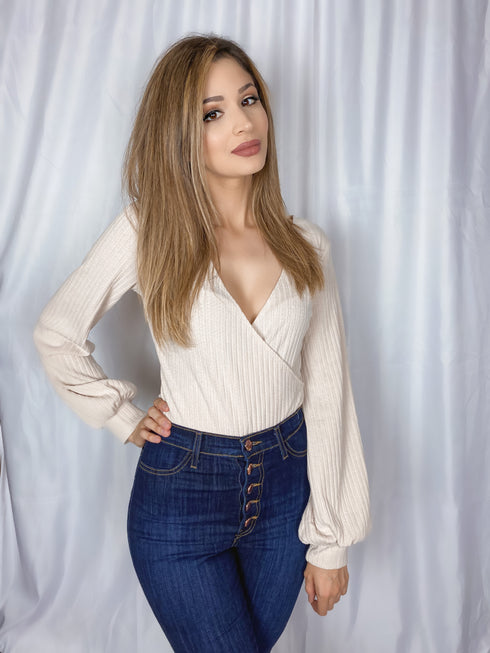 City Beige Long Sleeve Knit Bodysuit