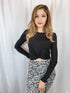 Crew Neck Long Sleeve Knotted Black Top