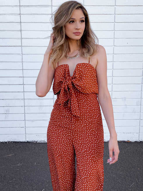 Polka Dot Bow Rust Jumpsuit
