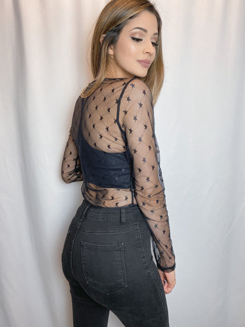 Starry Night Black Mesh Top