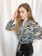Classy Zebra Print Mesh Front Tie Blouse