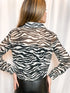 Classy Zebra Print Mesh Front Tie Blouse