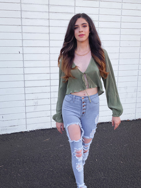 Pleated Sage Crop Top