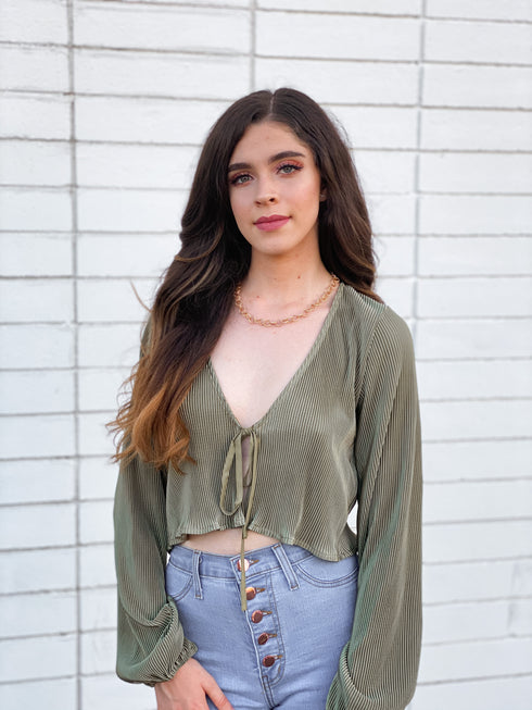 Pleated Sage Crop Top