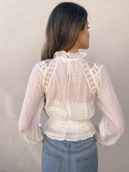 When in Rome Off-White Lace High Neck Top