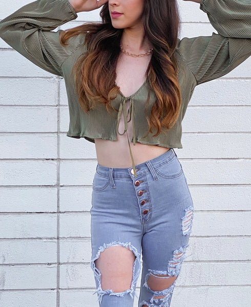 Pleated Sage Crop Top