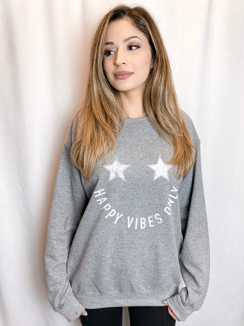 Happy Vibes Only Oversized Graphic Sweatshirt