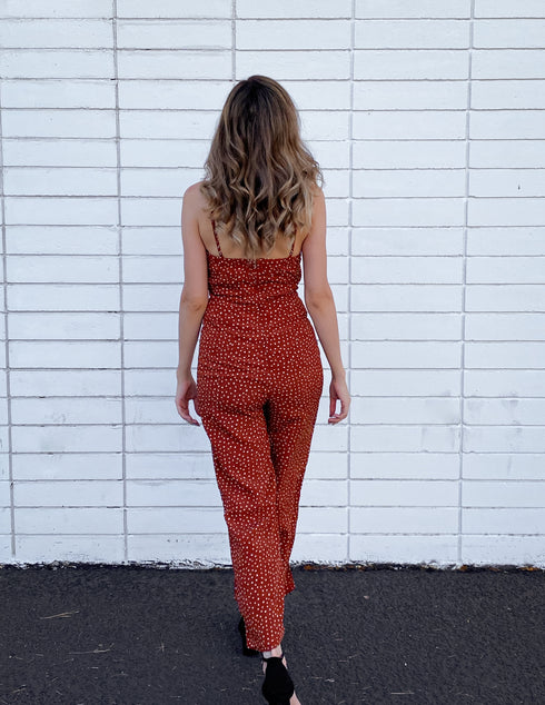 Polka Dot Bow Rust Jumpsuit