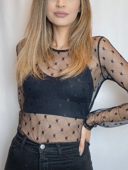 Starry Night Black Mesh Top