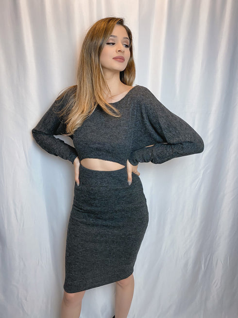 Fall in Comfort Cut Out Dark Grey Sweater Dress