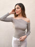 Light Sage Cross Open Shoulder Ribbed Sweater Top