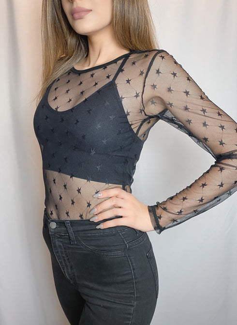 Starry Night Black Mesh Top