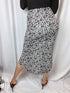 Leopard Print Rouched Grey-Black Midi Skirt