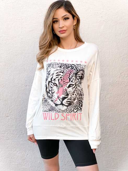 Wild Spirit Jaguar Graphic Off-White Long Sleeve