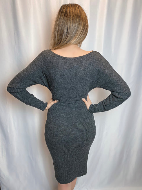 Fall in Comfort Cut Out Dark Grey Sweater Dress