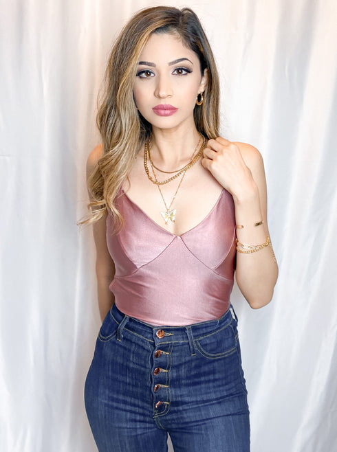 Luxe Pink Smooth Satin Bodysuit