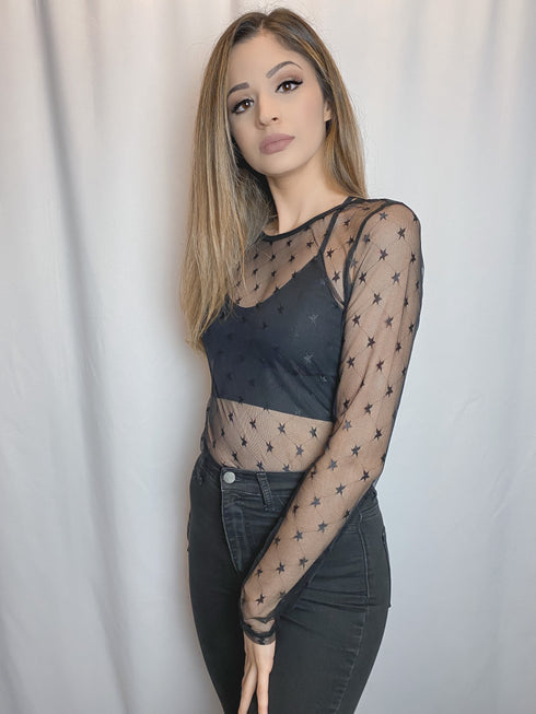 Starry Night Black Mesh Top