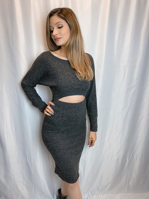 Fall in Comfort Cut Out Dark Grey Sweater Dress
