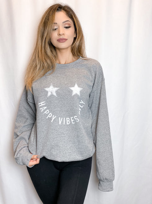 Happy Vibes Only Oversized Graphic Sweatshirt
