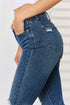 High Waist Distressed Dark Blue Slim Jeans