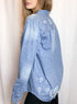 Distressed Light Blue Denim Button Up Shirt