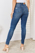 High Waist Distressed Dark Blue Slim Jeans