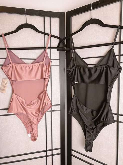 Luxe Pink Smooth Satin Bodysuit